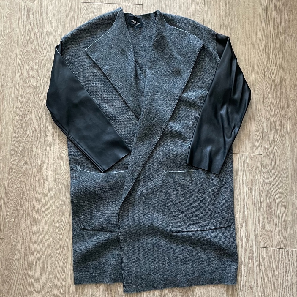 Zara Coat with Faux Leather Sleeves
